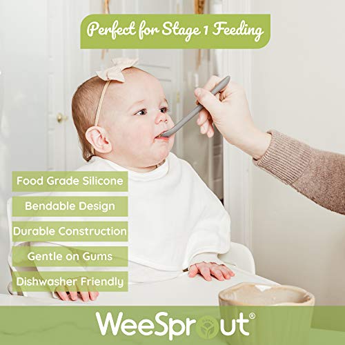 WeeSprout Silicone Baby Spoons - First Stage Infant Feeding Spoons With Soft-Tip, Bendable Baby Utensils for Parent & Self-Feeding, Ultra-Durable & Chewproof, Dishwasher Safe, Set of 3