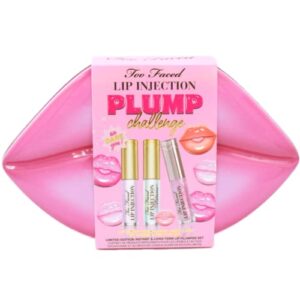 too faced lip injection plump challenge instant & long-term lip plumper gift set: lip injection plumping lip gloss, extreme lip plumper, maximum plump extra strength lip plumper, 3 count (pack of 1)