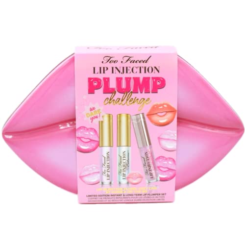 Too Faced Lip Injection Plump Challenge Instant & Long-Term Lip Plumper Gift Set: Lip Injection Plumping Lip Gloss, Extreme Lip Plumper, Maximum Plump Extra Strength Lip Plumper, 3 Count (Pack of 1)