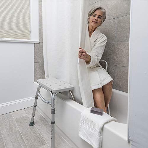 Drive Medical Splash Defense Senior Elderly Reversible Hospice Nursing Home Shower Bathtub Transfer Bench with Curtain Guard, White