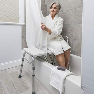 Drive Medical Splash Defense Senior Elderly Reversible Hospice Nursing Home Shower Bathtub Transfer Bench with Curtain Guard, White