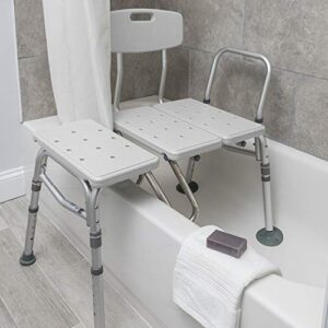 Drive Medical Splash Defense Senior Elderly Reversible Hospice Nursing Home Shower Bathtub Transfer Bench with Curtain Guard, White