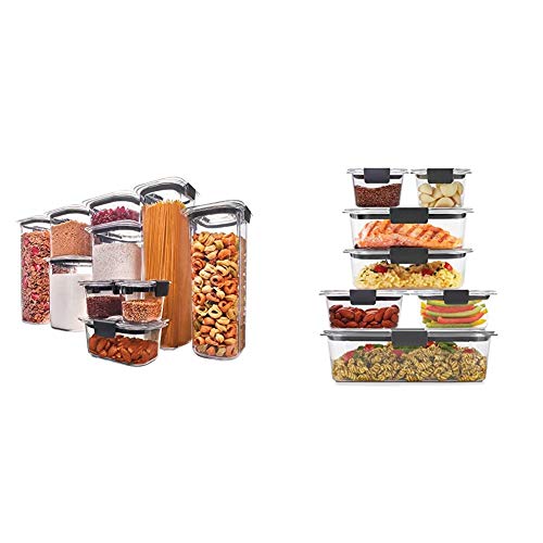 Rubbermaid Brilliance Pantry Organization & Food Storage Containers, Set of 10 (20 Pieces Total) & Brilliance Storage 14-Piece Plastic Lids | BPA Free, Leak Proof Food Container, Clear