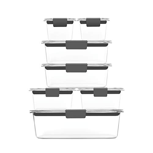 Rubbermaid Brilliance Pantry Organization & Food Storage Containers, Set of 10 (20 Pieces Total) & Brilliance Storage 14-Piece Plastic Lids | BPA Free, Leak Proof Food Container, Clear