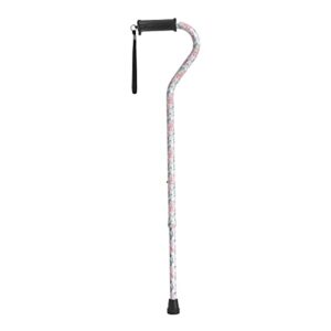 drive medical rtl10372fl adjustable height offset handle cane with gel hand grip, floral, aluminum tubing, wrist strap, 1-button height adjustment with locking ring