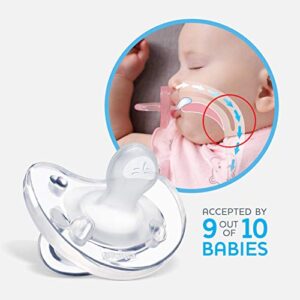 Chicco PhysioForma 100% Soft Silicone One Piece Pacifier for Babies 0-6m, Clear, Orthodontic Nipple, BPA-Free, 2-count in Sterilizing Case