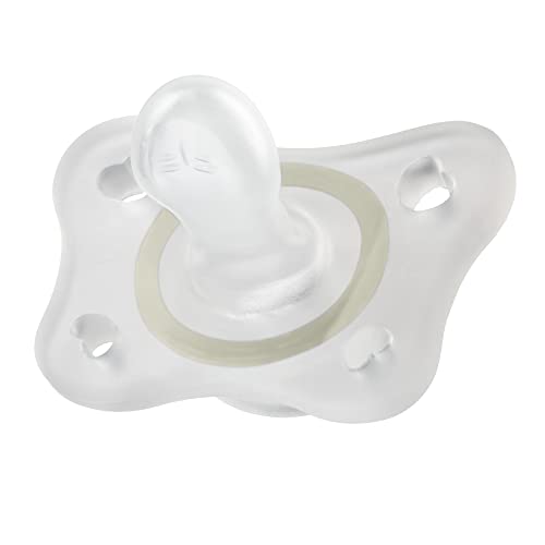 Chicco PhysioForma Silicone Mini Glow in The Dark Pacifier in Clear for Babies 2-6m, Orthodontic Nipple, BPA-Free, 2-Count in Sterilizing Case