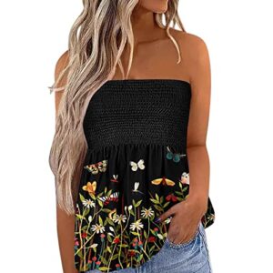 tube tops for women summer gradient color strapless sleeveless flowy pleated blouse tank top beach shirt bandeau bras turquoise tops for women gauze shirts for women women’s casual tops pink blouse