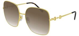 gucci gg 0879s 002 gold metal square sunglasses brown gradient lens