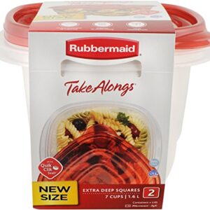 Rubbermaid TakeAlongs Deep Squares Food Storage Containers, 7 Cup, Chili Tint, 2 Pack