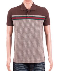 gucci mens polo shirt brown with diamante print and front stripe signature (xl)