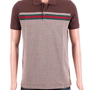 Gucci Mens Polo Shirt Brown with Diamante Print and Front Stripe Signature (XL)