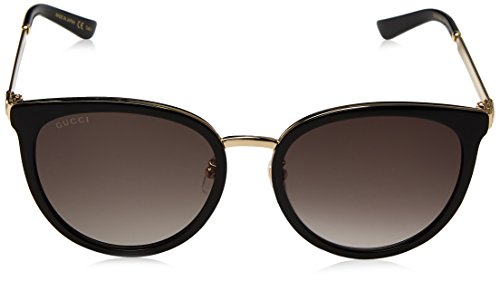 Gucci Design Sunglasses GG0077SK 001 Black Frame Gold Frame With Grey Lens