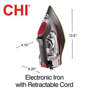 CHI Steam Iron for Clothes with Titanium Infused Ceramic Soleplate, 1700 Watts, Retractable Cord, 3-Way Auto Shutoff, 400+ Holes, Professional Grade, Silver (13106)