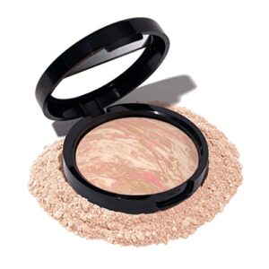 laura geller new york award-winning baked balance-n-brighten color correcting powder foundation – porcelain – buildable light to medium coverage – demi-matte natural finish