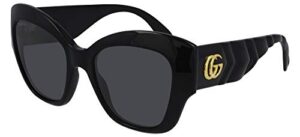 gucci women’s matelasse rounded cat eye sunglasses, shiny black, one size