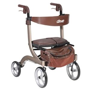 Drive Medical RTL10266CH-HS Nitro DLX Foldable Rollator Walker with Seat, Champagne (Brown)