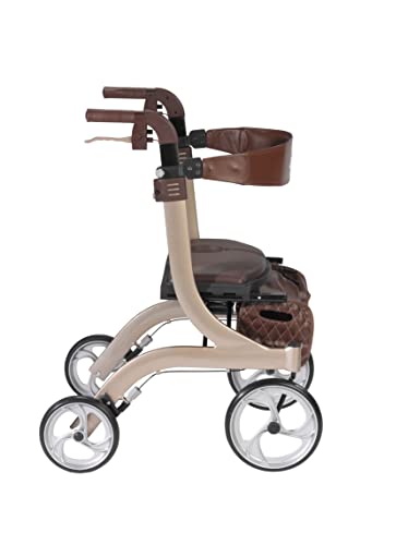 Drive Medical RTL10266CH-HS Nitro DLX Foldable Rollator Walker with Seat, Champagne (Brown)