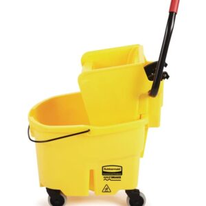 Rubbermaid Commercial Products WaveBrake 26 Qt. Side-Press Mop Bucket and Wringer Combo on Wheels, Yellow, for Professional/Industrial/Business Heavy-Duty Floor Cleaning/Mopping