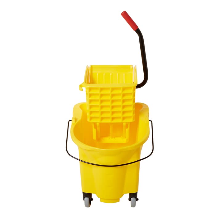 Rubbermaid Commercial Products WaveBrake 26 Qt. Side-Press Mop Bucket and Wringer Combo on Wheels, Yellow, for Professional/Industrial/Business Heavy-Duty Floor Cleaning/Mopping