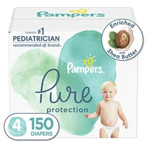 diapers size 4, 150 count – pampers pure protection disposable baby diapers, hypoallergenic and unscented protection (packaging & prints may vary)