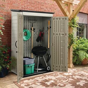 Rubbermaid Outdoor Small Vertical Resin Storage Shed, 5x2 Feet, Brown, Weather Resistant Utility Shed with Lock for Storage for Lawn Accessories/Power Tools/Outdoor Toys/Hose