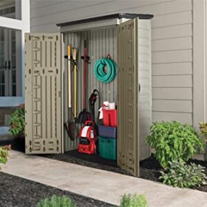 Rubbermaid Outdoor Small Vertical Resin Storage Shed, 5x2 Feet, Brown, Weather Resistant Utility Shed with Lock for Storage for Lawn Accessories/Power Tools/Outdoor Toys/Hose