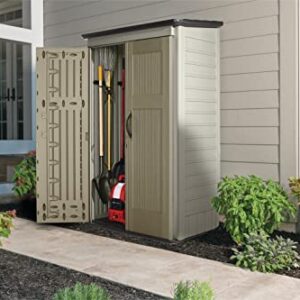 Rubbermaid Outdoor Small Vertical Resin Storage Shed, 5x2 Feet, Brown, Weather Resistant Utility Shed with Lock for Storage for Lawn Accessories/Power Tools/Outdoor Toys/Hose