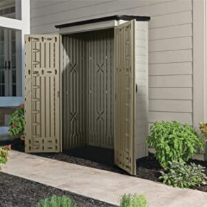 Rubbermaid Outdoor Small Vertical Resin Storage Shed, 5x2 Feet, Brown, Weather Resistant Utility Shed with Lock for Storage for Lawn Accessories/Power Tools/Outdoor Toys/Hose