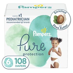 diapers size 6, 108 count – pampers pure protection disposable baby diapers, hypoallergenic and unscented protection (packaging & prints may vary)