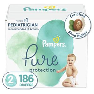 diapers size 2, 186 count – pampers pure protection disposable baby diapers, hypoallergenic and unscented protection (packaging & prints may vary)