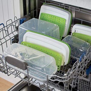 Rubbermaid 3-Piece Produce Saver Containers for Refrigerator with Lids for Food Storage, Dishwasher Safe, Clear/Green