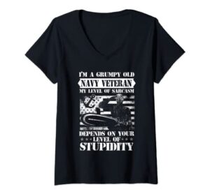 womens distressed vintage i m a grumpy old quote navy v-neck t-shirt