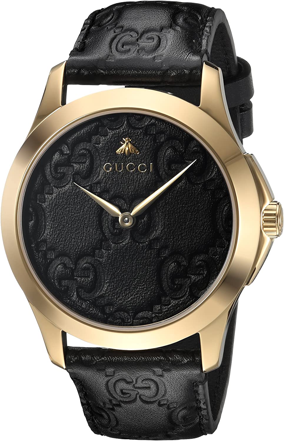 Gucci Gold-Tone and Leather Casual Black Watch(Model: YA1264034)