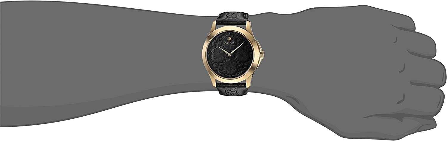 Gucci Gold-Tone and Leather Casual Black Watch(Model: YA1264034)