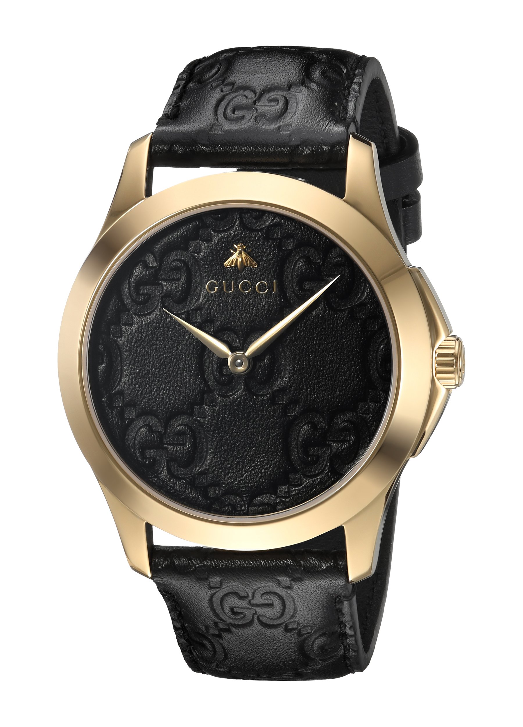 Gucci Gold-Tone and Leather Casual Black Watch(Model: YA1264034)