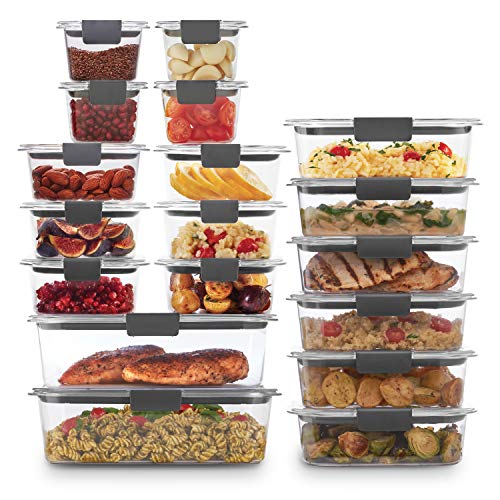 Rubbermaid 44-Piece Brilliance Food Storage Containers with Lids for Lunch, Meal Prep, and Leftovers, Dishwasher Safe, Clear/Grey & Brilliance Food Storage Container, Large, 9.6 Cup, Clear 2024351