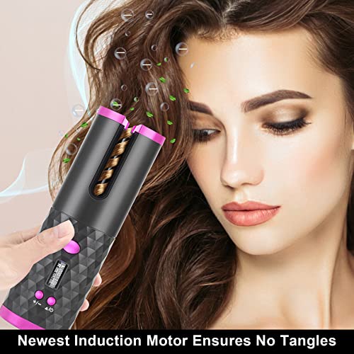 Automatic Hair Curler, Wireless Hair Curling Wand USB Rechargeable, LCD Display 6 Temperature Setting,Portable Cordless Hair Styler for Long & Short Hair, Travel & Home Use (Gray)