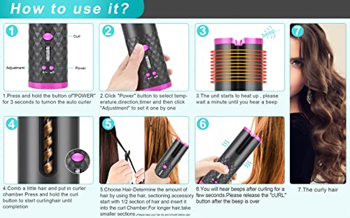 Automatic Hair Curler, Wireless Hair Curling Wand USB Rechargeable, LCD Display 6 Temperature Setting,Portable Cordless Hair Styler for Long & Short Hair, Travel & Home Use (Gray)