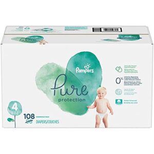 diapers size 4, 108 count – pampers pure protection disposable baby diapers, hypoallergenic and unscented protection, enormous pack (packaging & prints may vary)