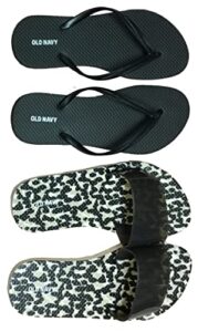 old navy women beach summer casual flip flop sandals (7 big leopard slide & black flip flops)