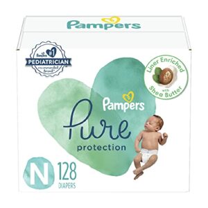 diapers size 0, 128 count – pampers pure protection disposable baby diapers, hypoallergenic and unscented protection, enormous pack (packaging & prints may vary)