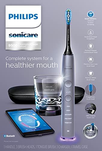 Philips Sonicare DiamondClean Smart 9500 Rechargeable Electric Power Toothbrush, Grey, HX9924/41