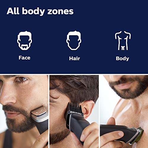 Philips Norelco Multigroomer All-in-One Trimmer Series 5000, 18 Piece Mens Grooming Kit, for Beard Face, Hair, Body Hair Trimmer for Men, No Blade Oil Needed, MG5750/49