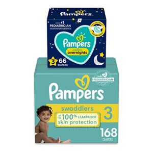 pampers disposable diapers size 3, swaddlers one month supply (168 count) + overnight (66 count)