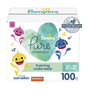 pampers pure protection training underwear, baby shark, size 4 2t-3t, 100 count