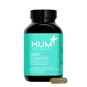 hum daily cleanse clear skin vitamins & acne reducing chlorella + spirulina – natural digestive cleanse with green algae, detoxing herbs & minerals – daily body detox & skin supplement (60 capsules)