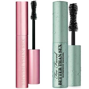 too faced better than sex mascara duo regular full size and travel sized waterproof set sexy lashes rain or shine
