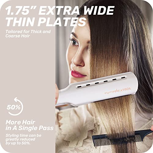 ROSILY Professional Wide Flat Iron | 1.75 Inch Large Titanium Hair Straightener, Super Smooth Glide No Hair Pinches, Adjustable Temperature Suitable for All Hair Type, Instant Heat Up, Dual Voltage