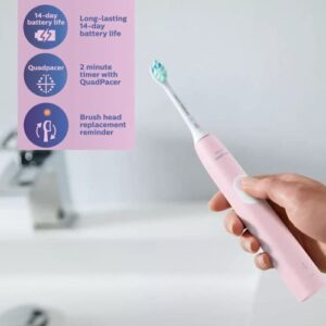 Philips Sonicare ProtectiveClean 4100 Electric Rechargeable Toothbrush, Plaque Control, Pastel Pink